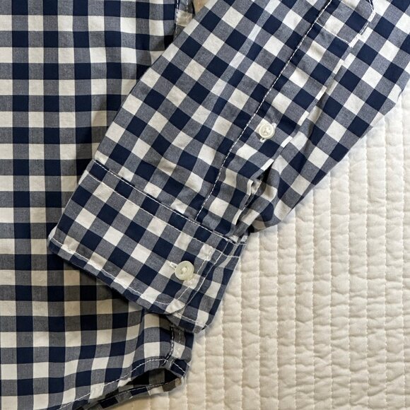 Hollister Navy Blue White Check Long Sleeve Preppy Button Down Shirt Size M - Picture 8 of 10